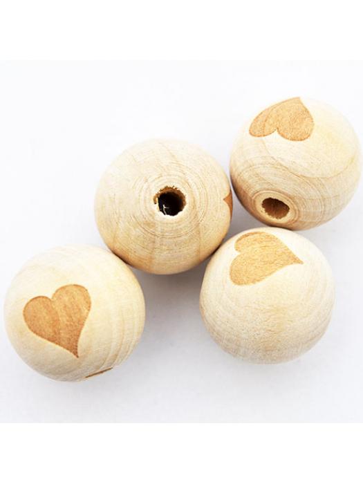 Koralik drewniany kula 20 mm naturalny serce